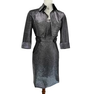 Craig Signer Couture Metallic Snakeskin Bodycon Dress Crop Jacket Vintage XS